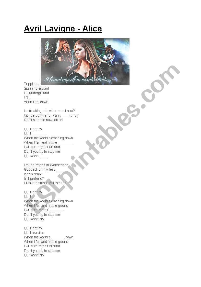 Avril Lavigne - Alice worksheet