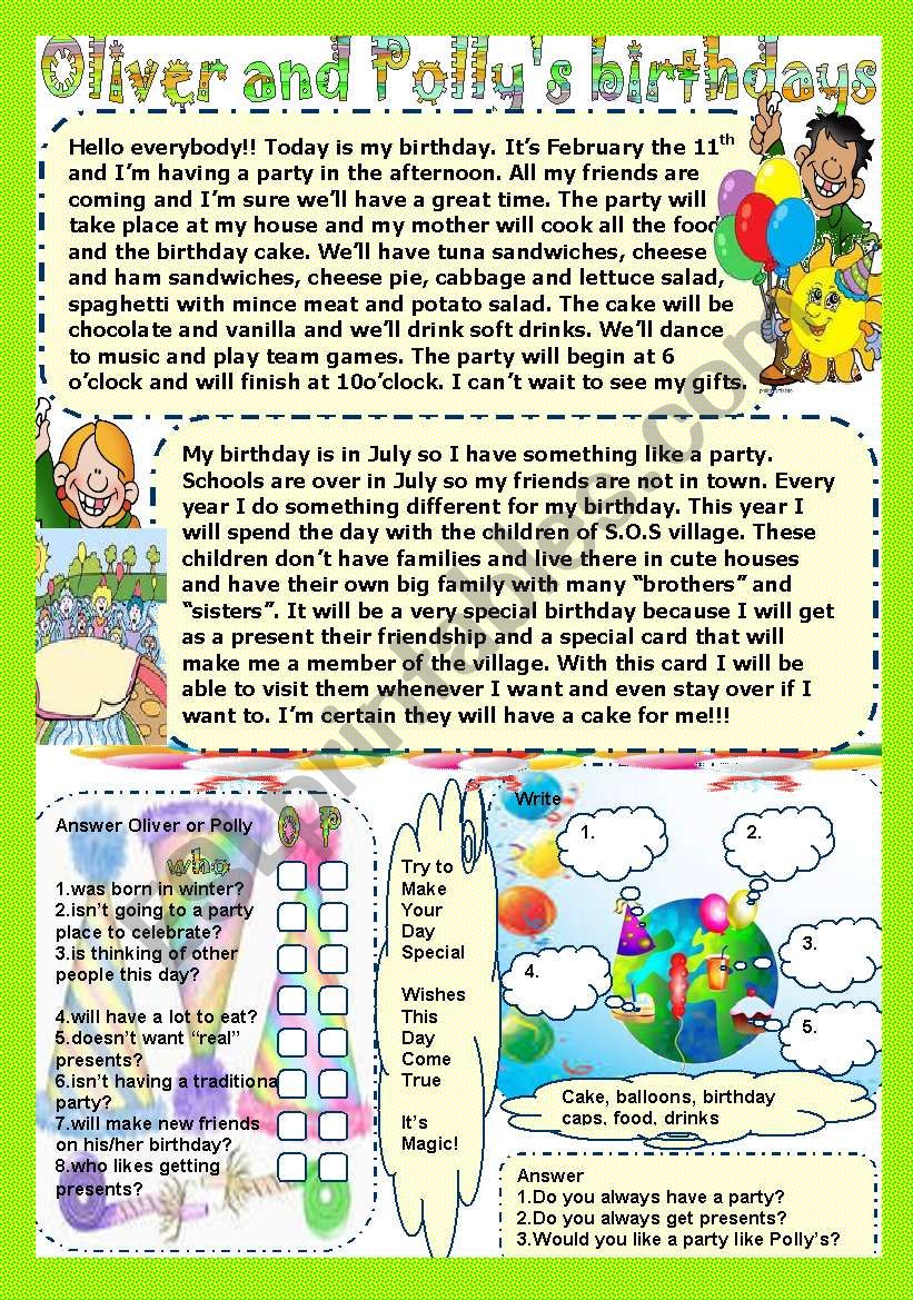 Oliver and PollyÂ´s birthdays worksheet