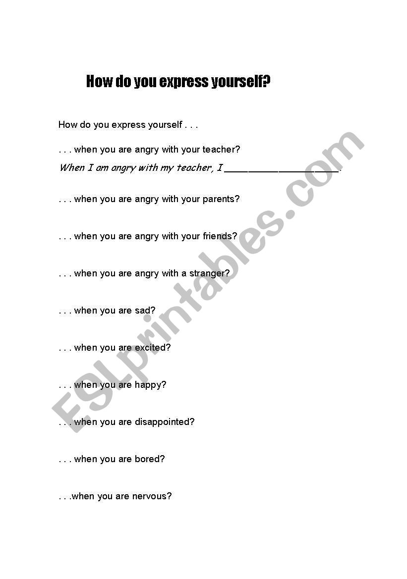 Feelings and emotions worksheet