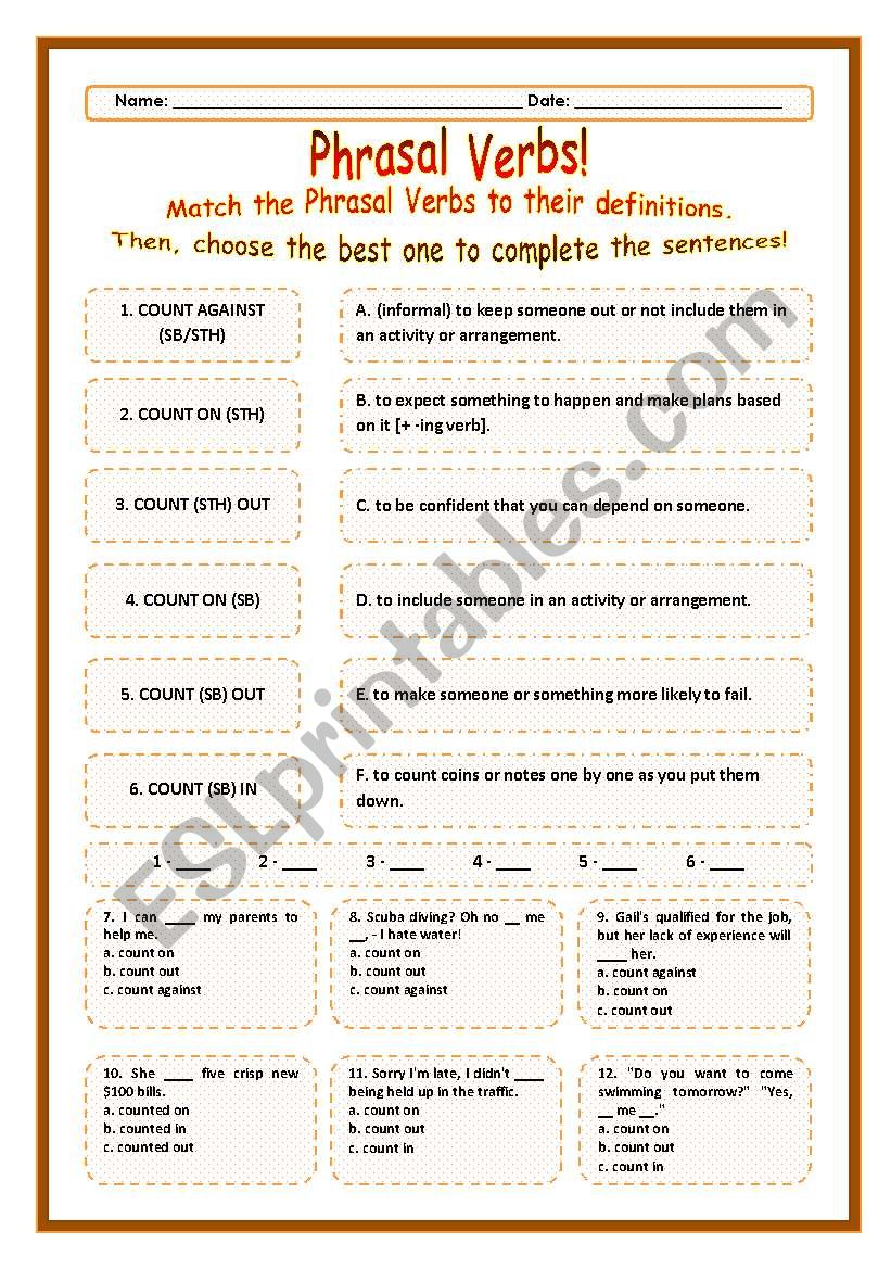 > Phrasal Verbs Practice 17! > --*-- Definitions + Exercise --*-- BW Included --*-- Fully Editable With Key!