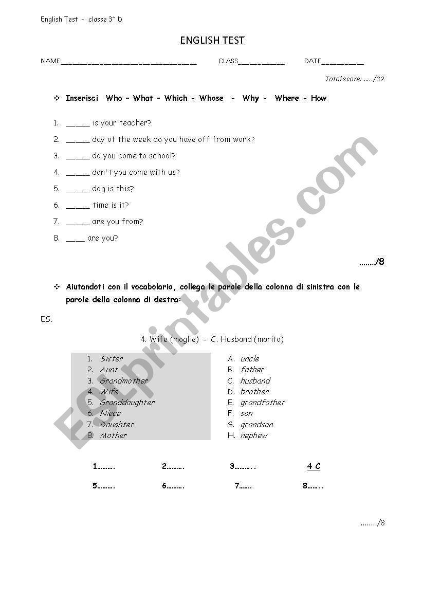 test easy worksheet