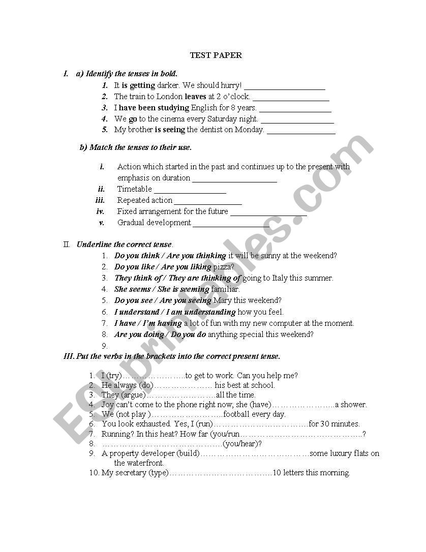 Present Tenses worksheet