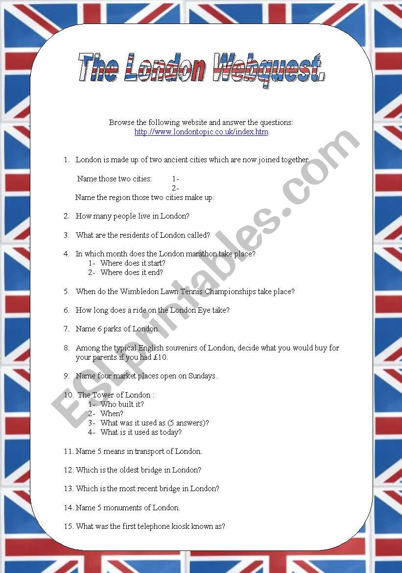 The London Webquest worksheet