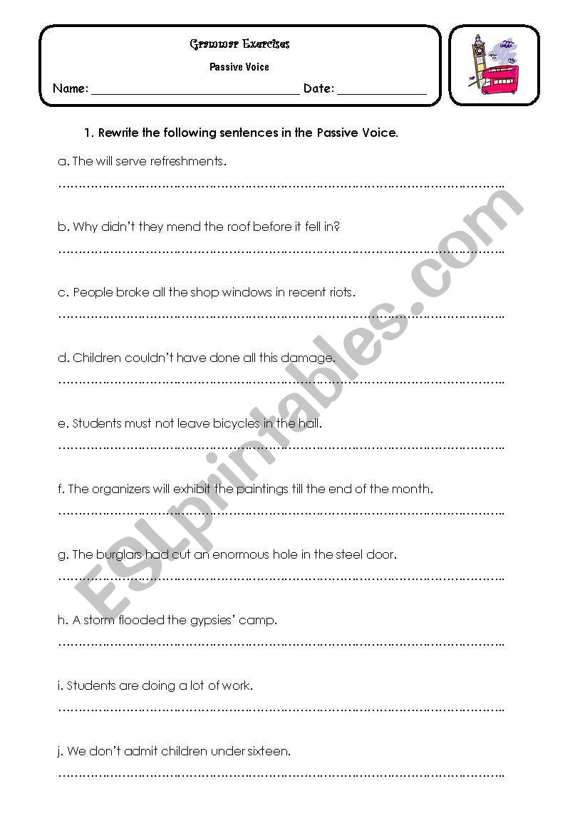 Passive Voice exercises worksheet