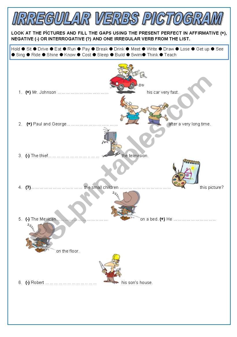 Irregular verbs pictogram worksheet