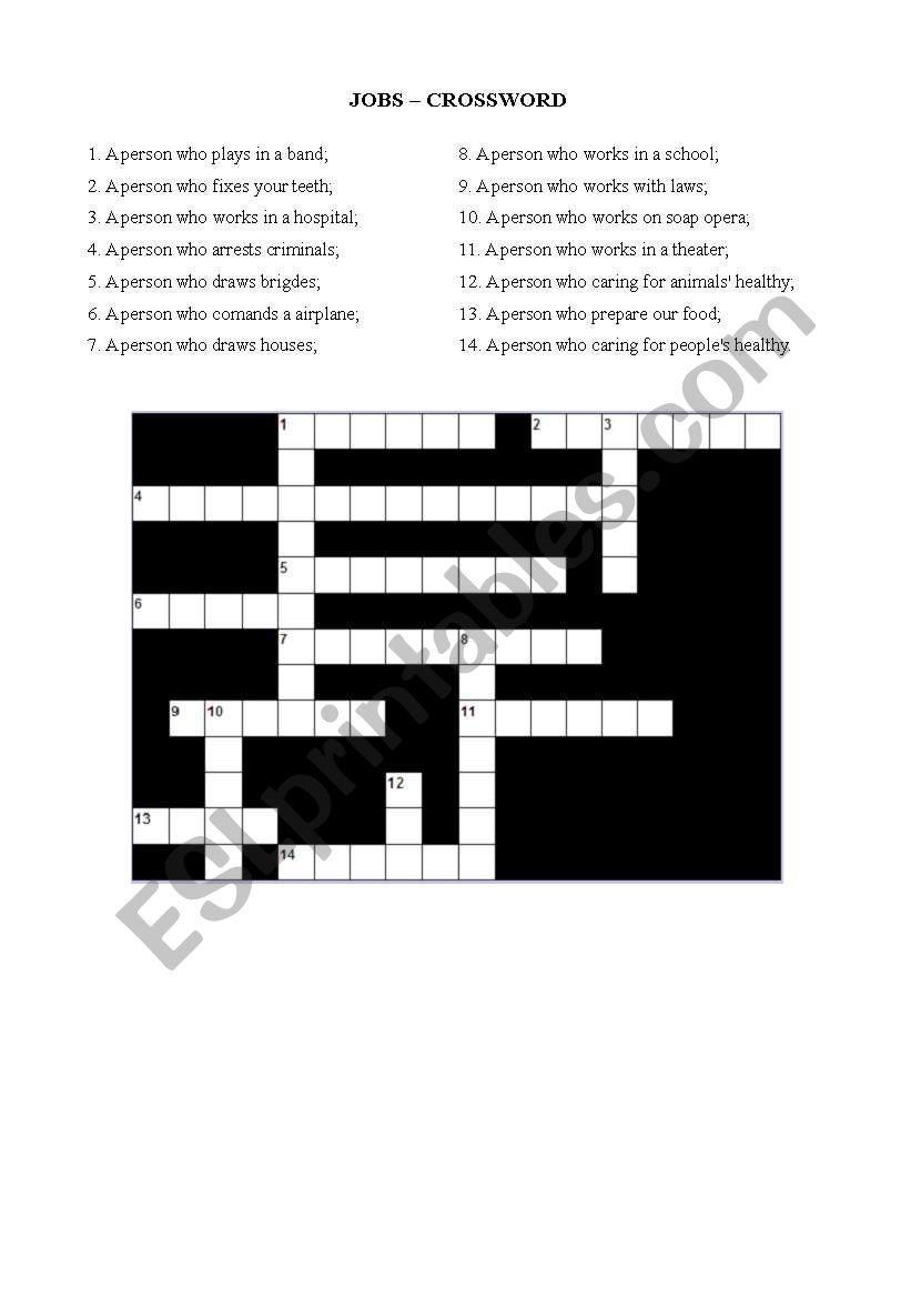 Jobs - Crossword worksheet