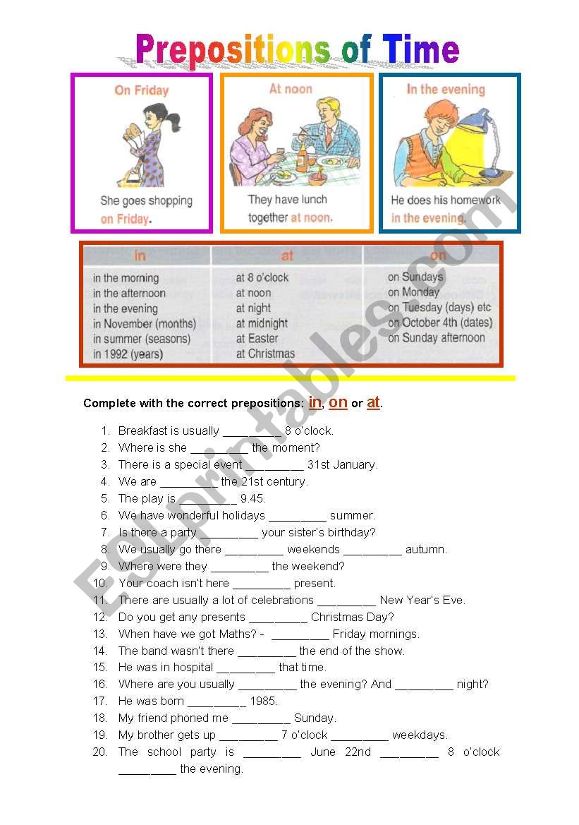 Prepositions of Time - in, on, at