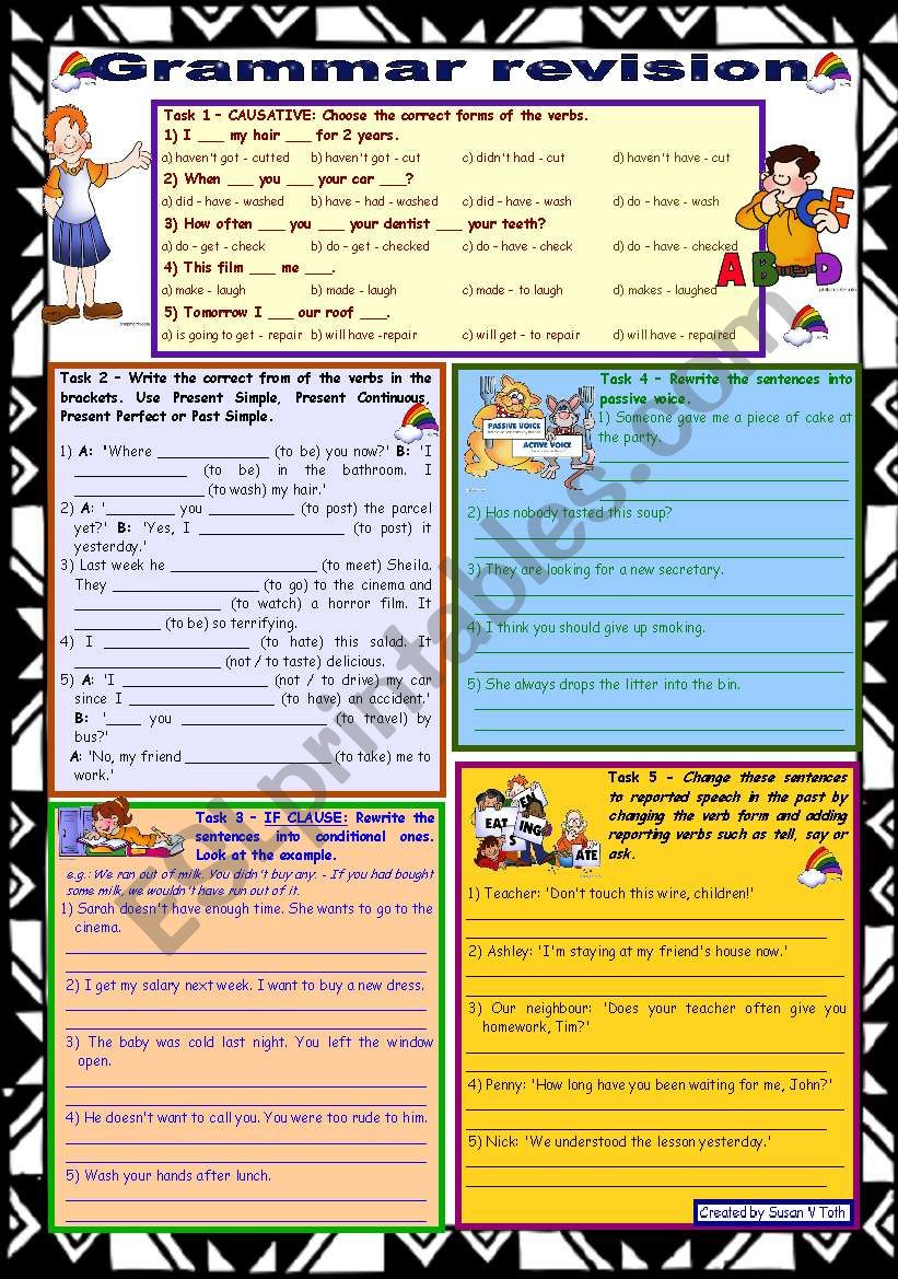 Grammar revision 2 ☺ 5 tasks ☺ for intermediate, upper-intermediate level ☺ 30 minute-test ☺ with key