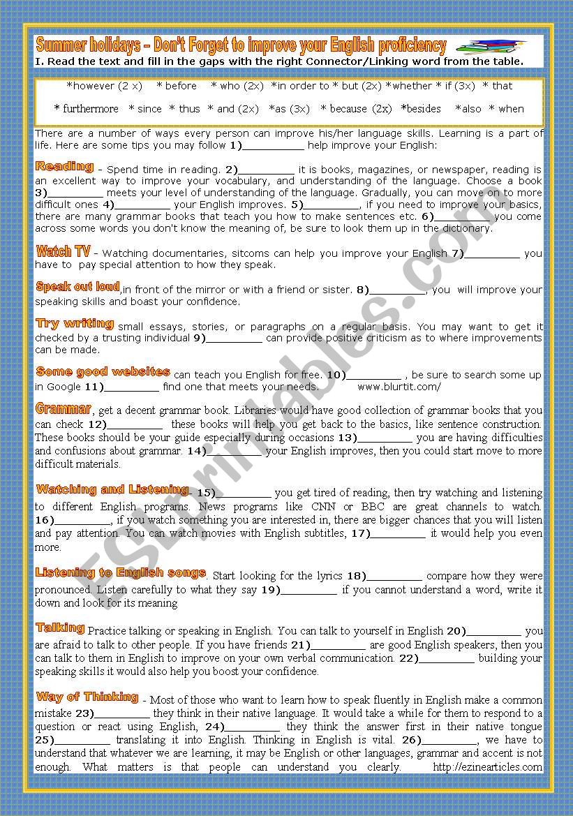 SUMMER HOLIDAYS - DONÂ´T FORGET TO IMPROVE YOUR ENGLISH PROFICIENCY!