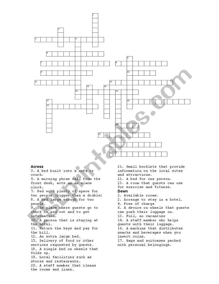 Hotel Vocabulary Puzzle worksheet