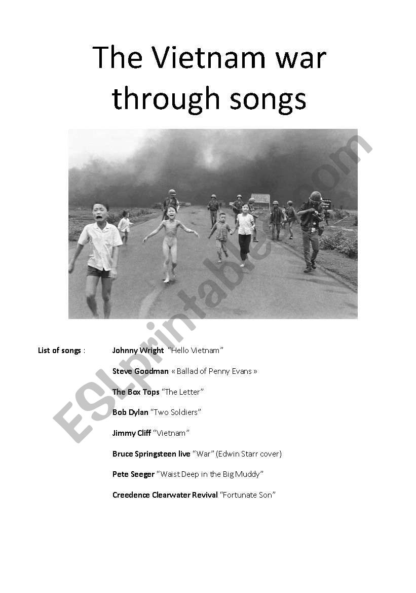 The Vietnam war through songs worksheet