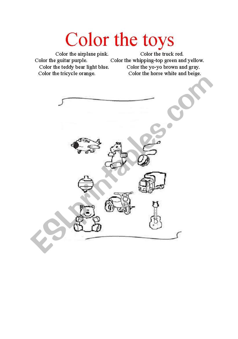 Color the toys worksheet