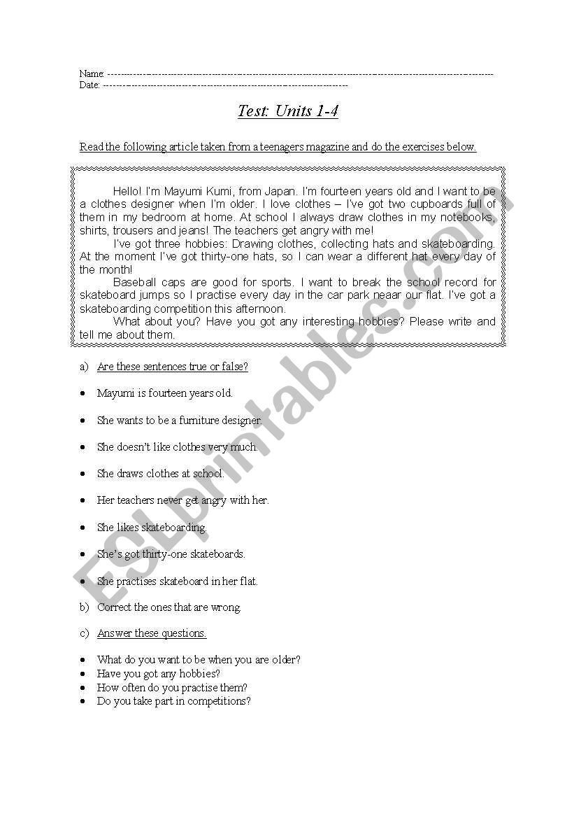 Reading Comprehension worksheet