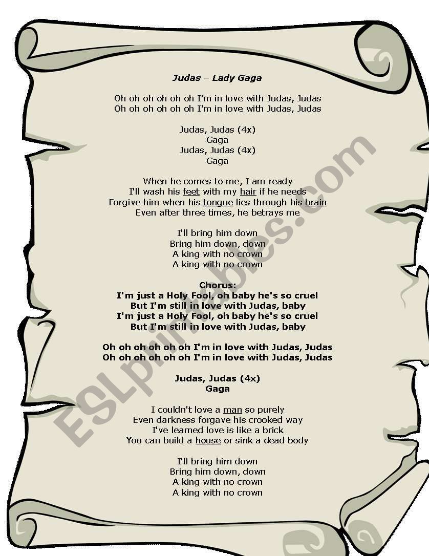 Judas - Lady Gaga worksheet