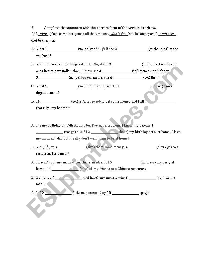 Conditional worksheet