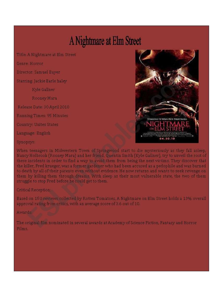 Movie Detail 7 ( A Nightmare on Elm Street)