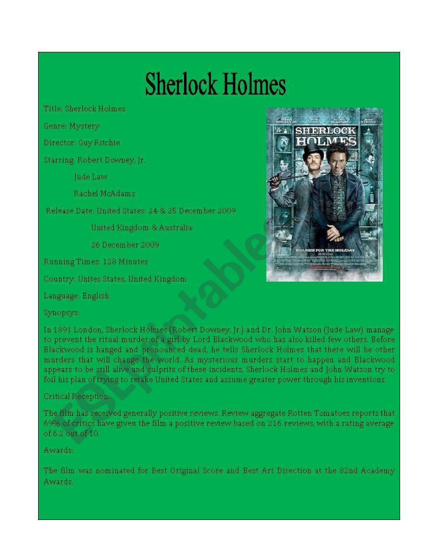 Movie Detail 8 ( Sherlock Holmes)