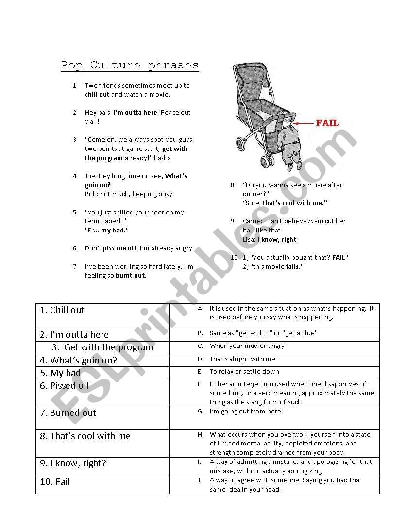 Pop Culture slang phrases worksheet