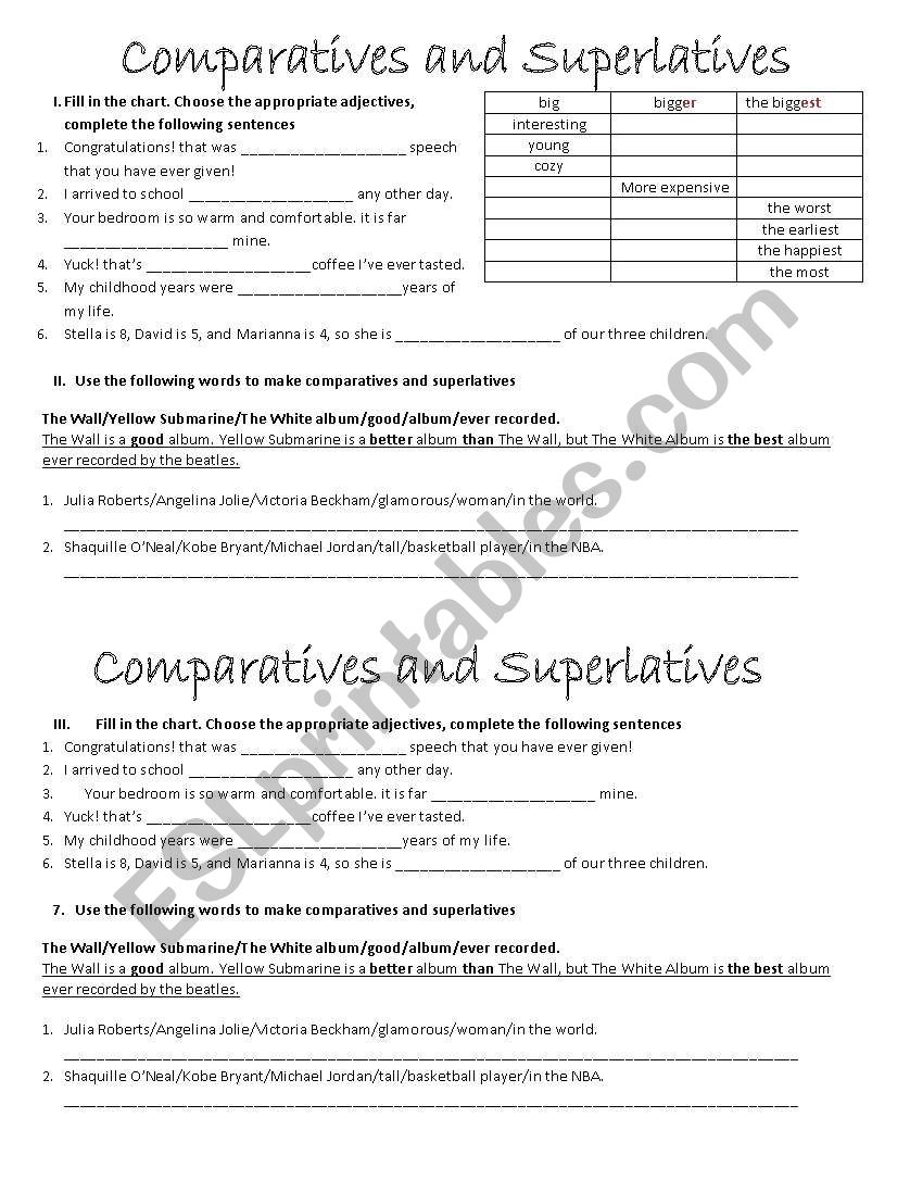 Comparatives and superlatives worksheet