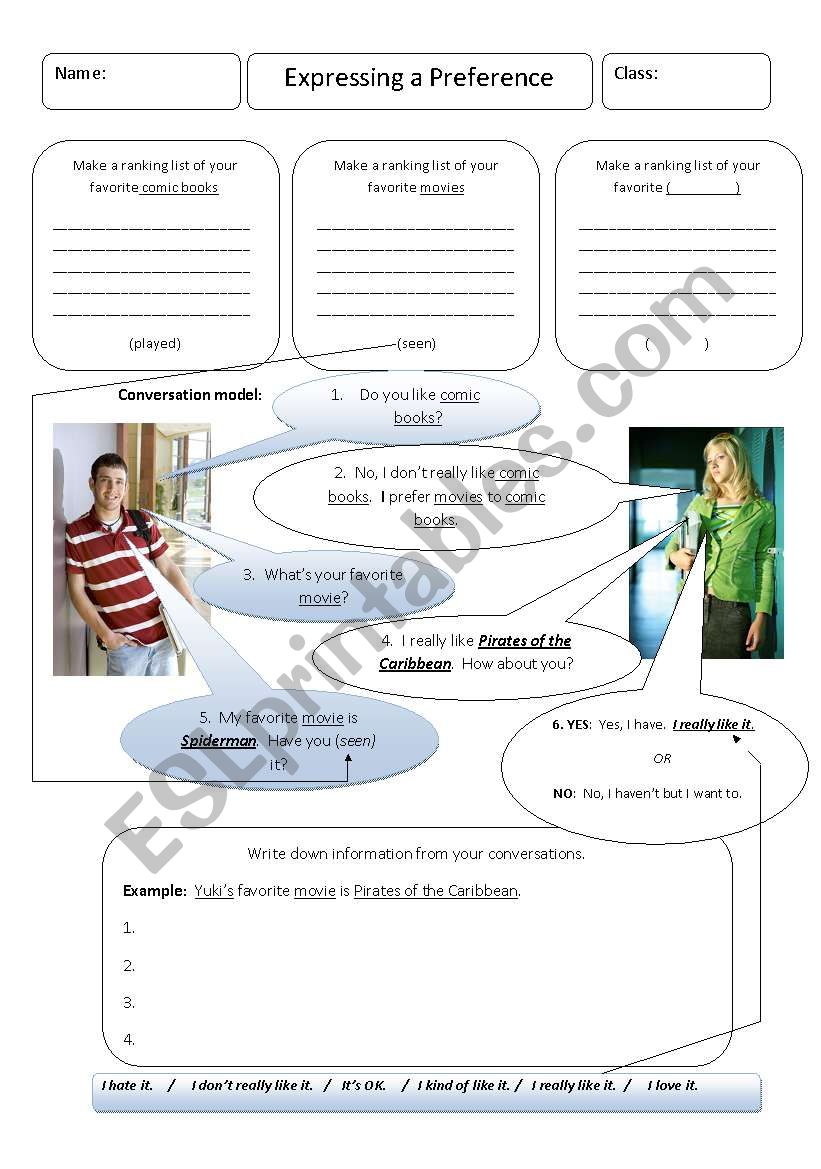 Expressing Preferences worksheet