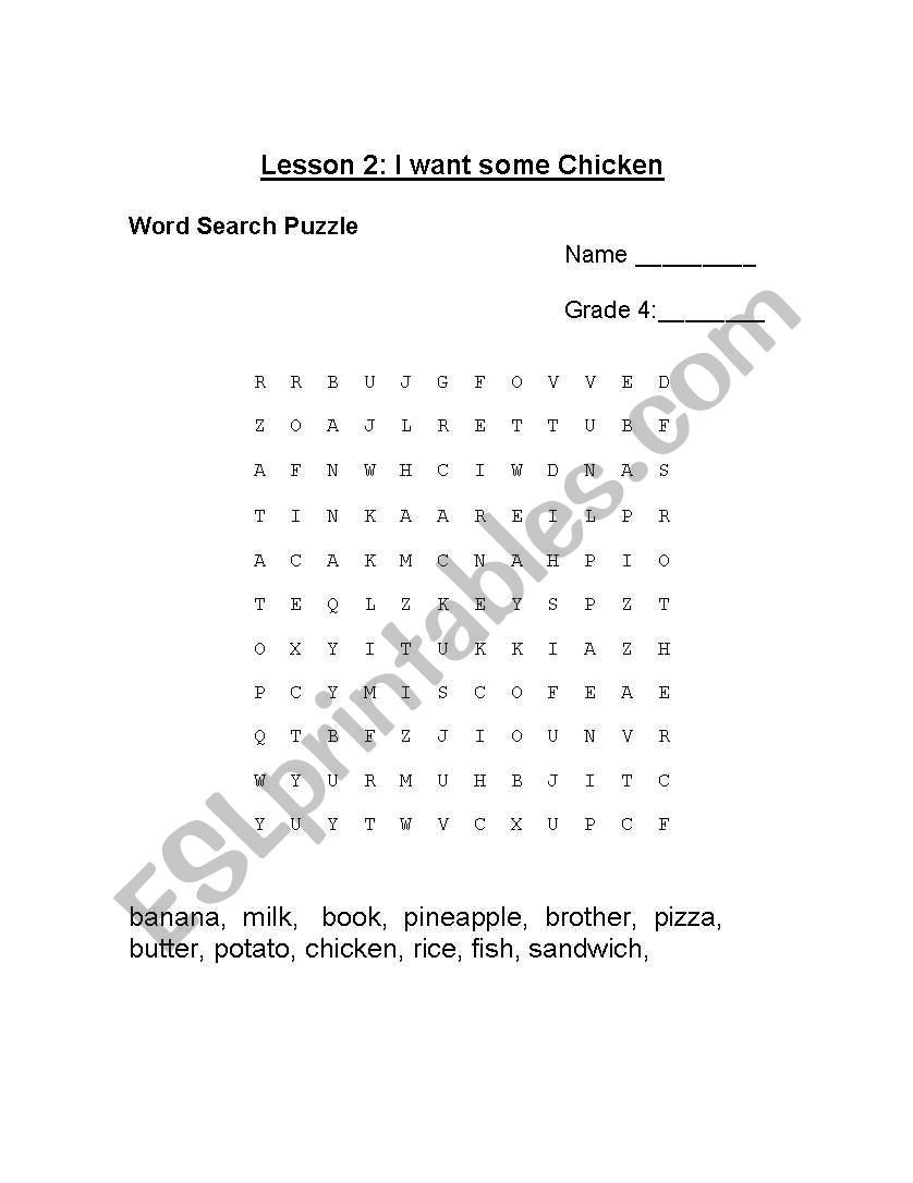 I want some chicken  worksheet