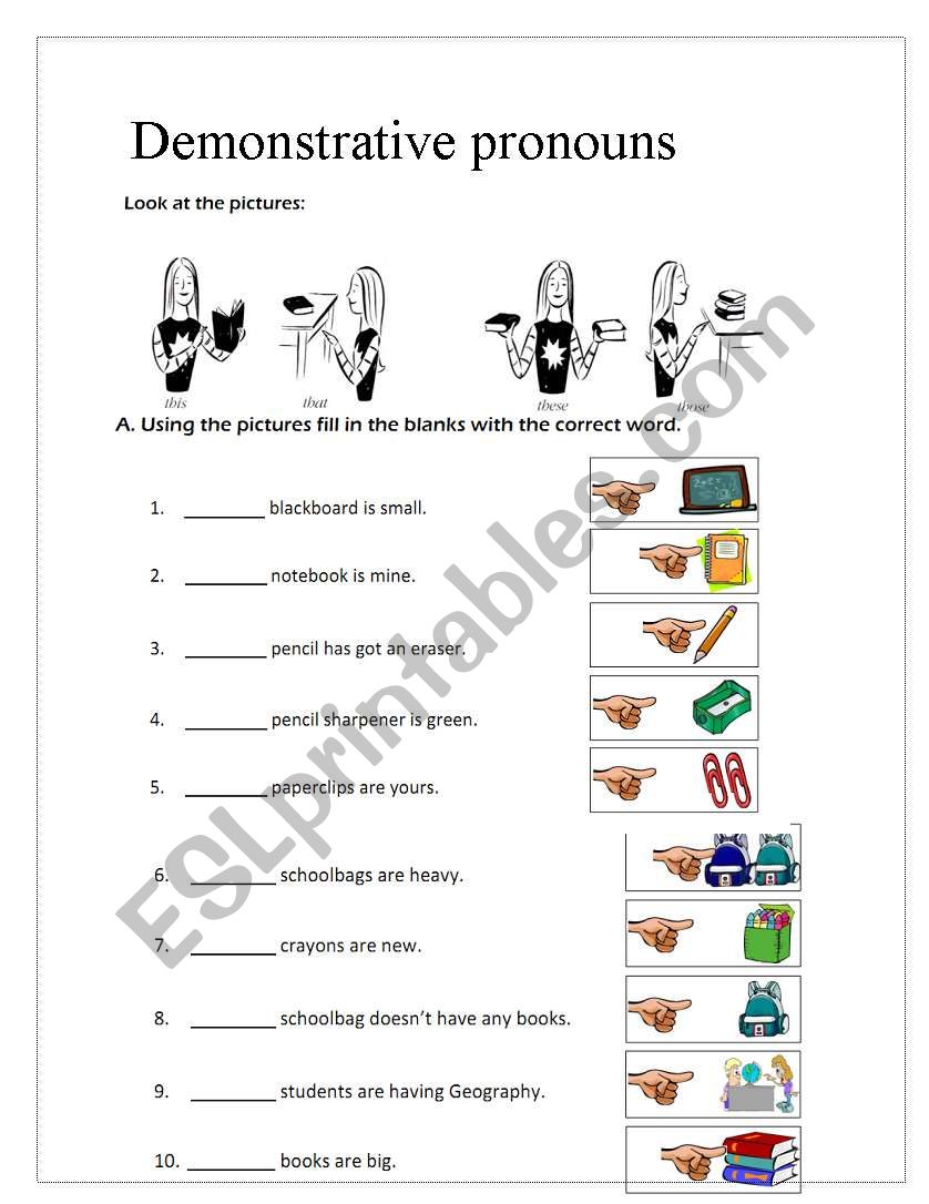 Demonstrative pronouns - ESL worksheet by pb.andert Within Demonstrative Adjectives Spanish Worksheet