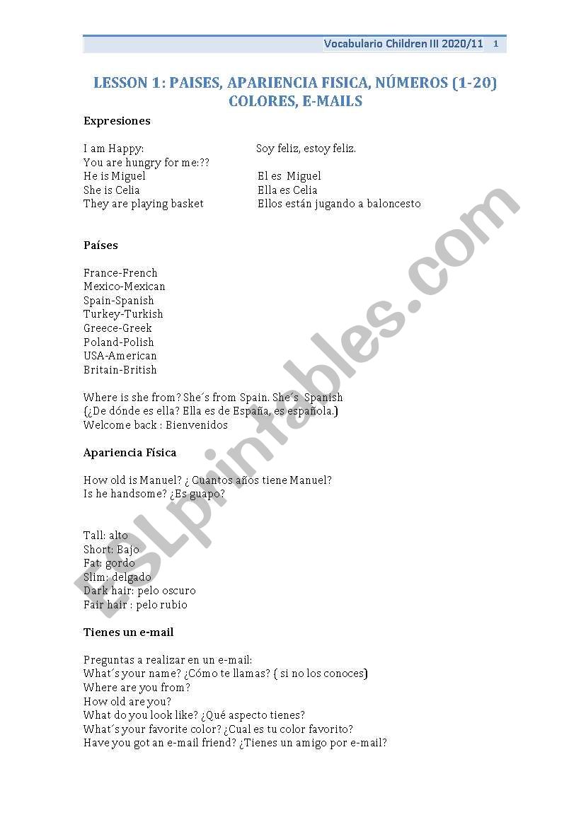 Vocabulary  worksheet
