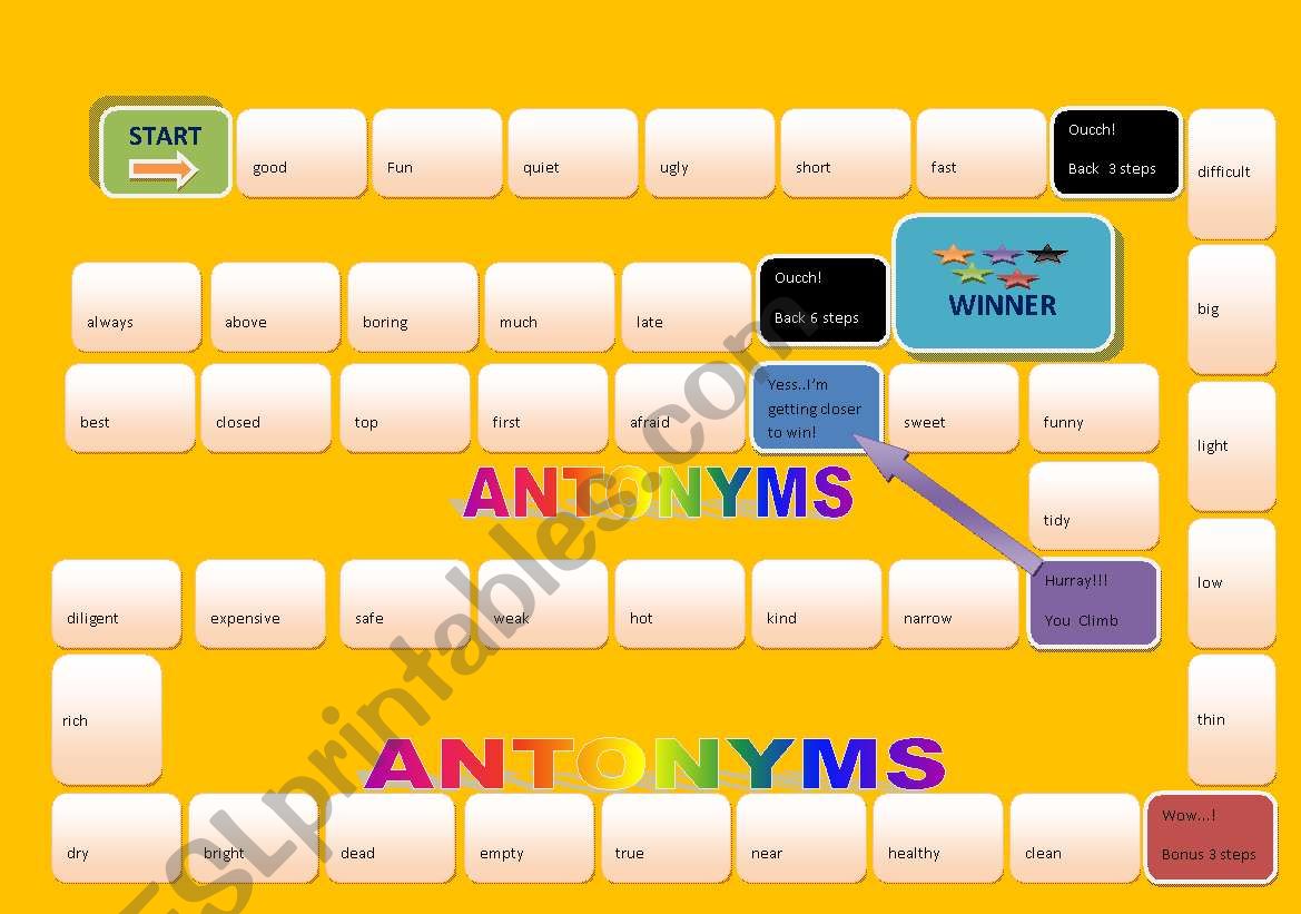 ANTONYMS BOARD GAME worksheet