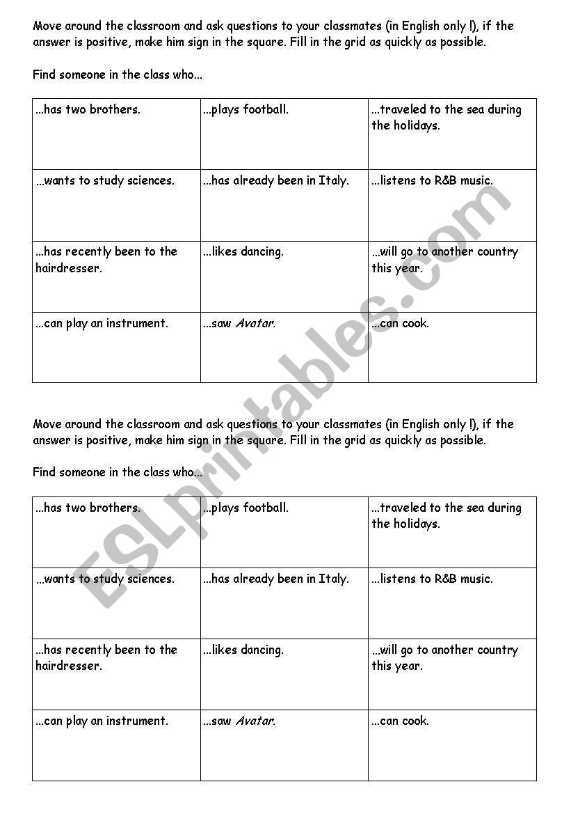 find someone who... worksheet