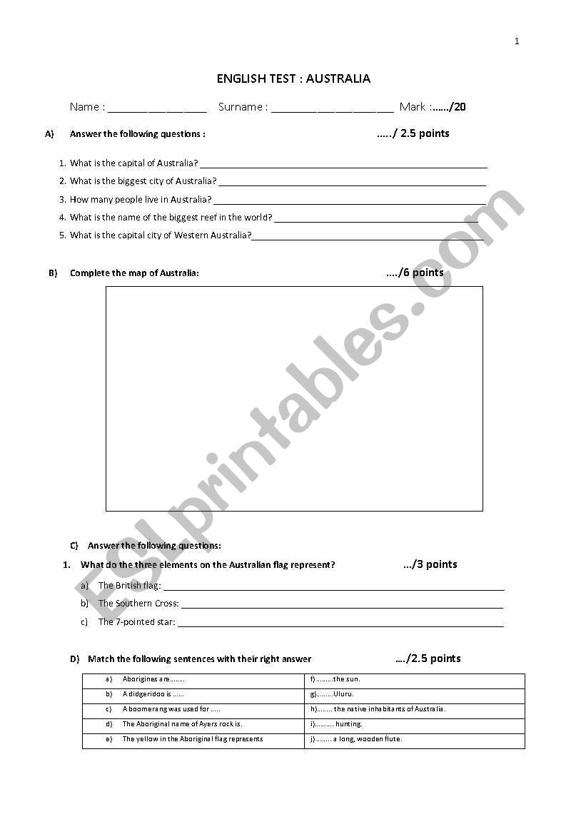 Test on Australia intermediate level 