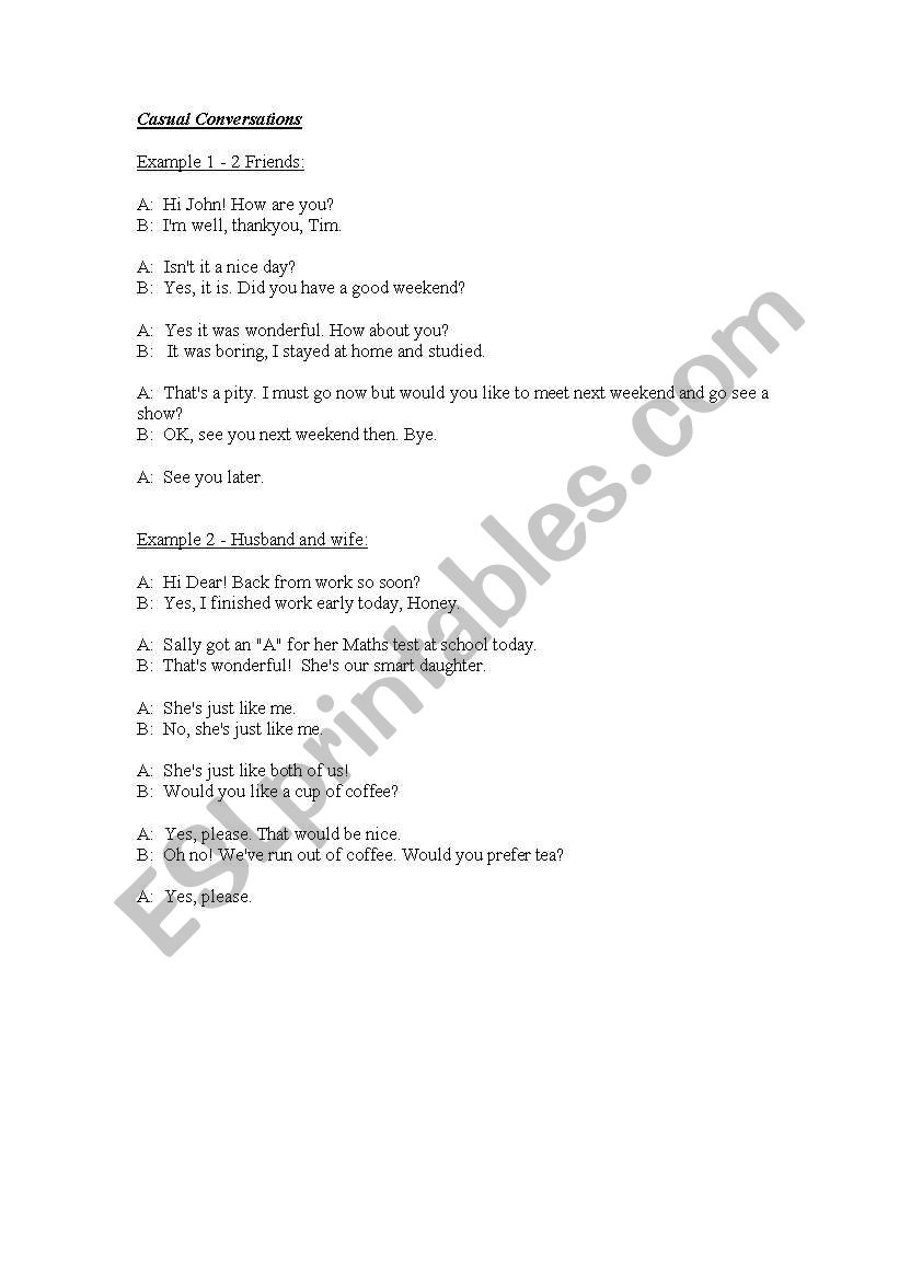 Casual Conversations worksheet