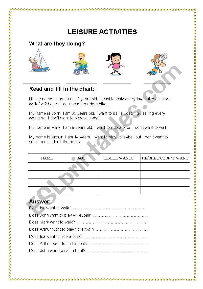 Leisure activities worksheet