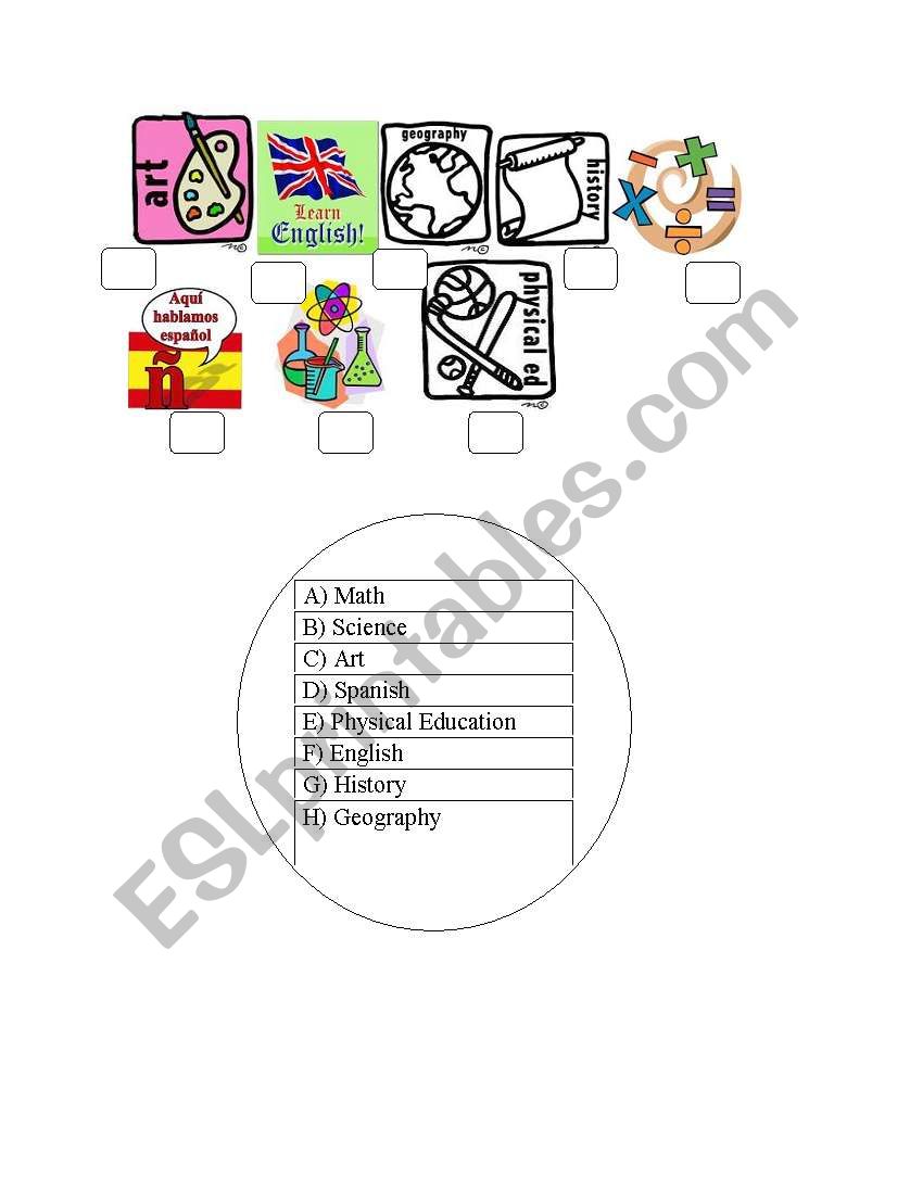 School Subjects worksheet