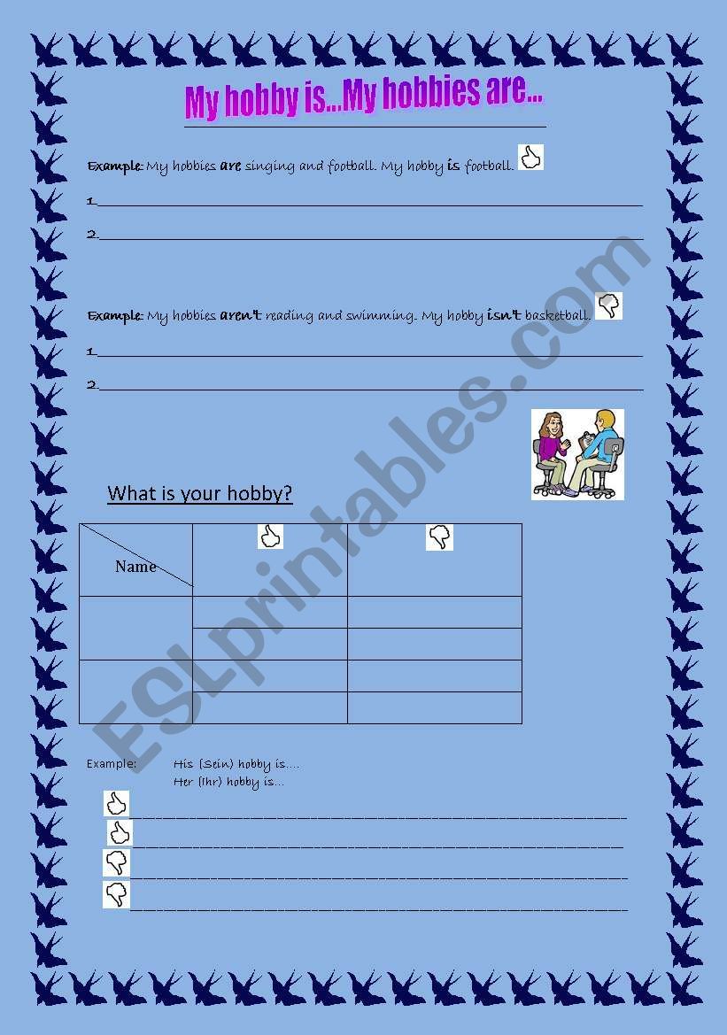 My hobby is/ My hobbies are worksheet