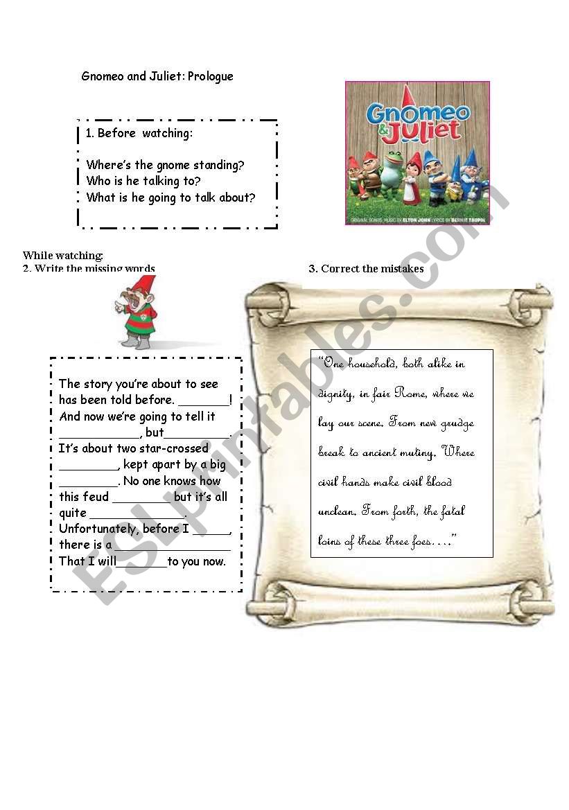 GNOMEO AND JULIET worksheet