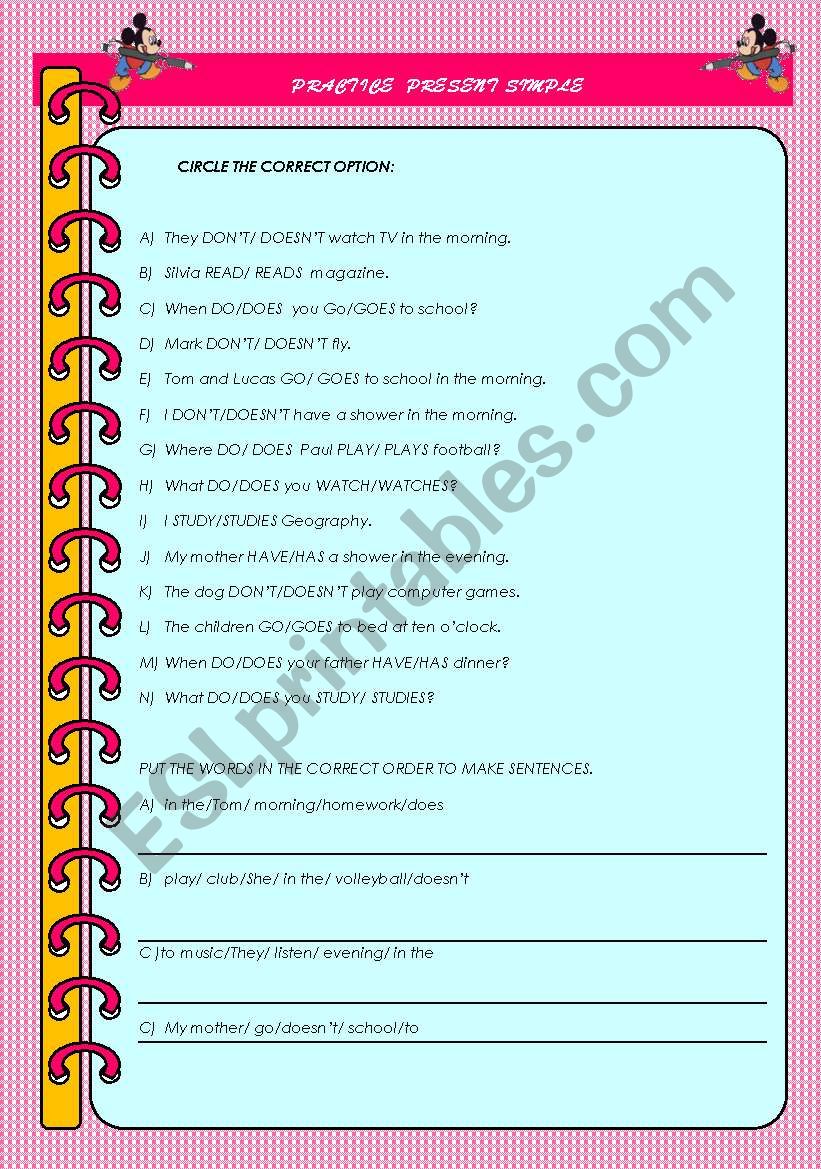practice present simple worksheet