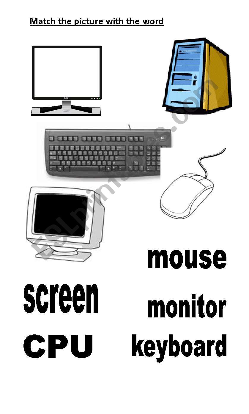 Main parts of computers worksheet
