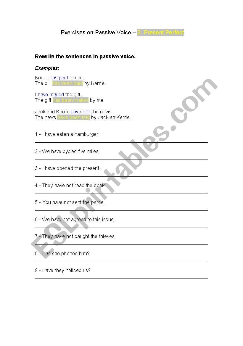 Exercices on Passive Voice worksheet