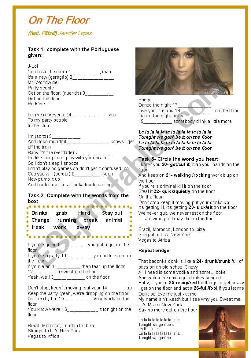 On the floor Jennifer Lopez worksheet