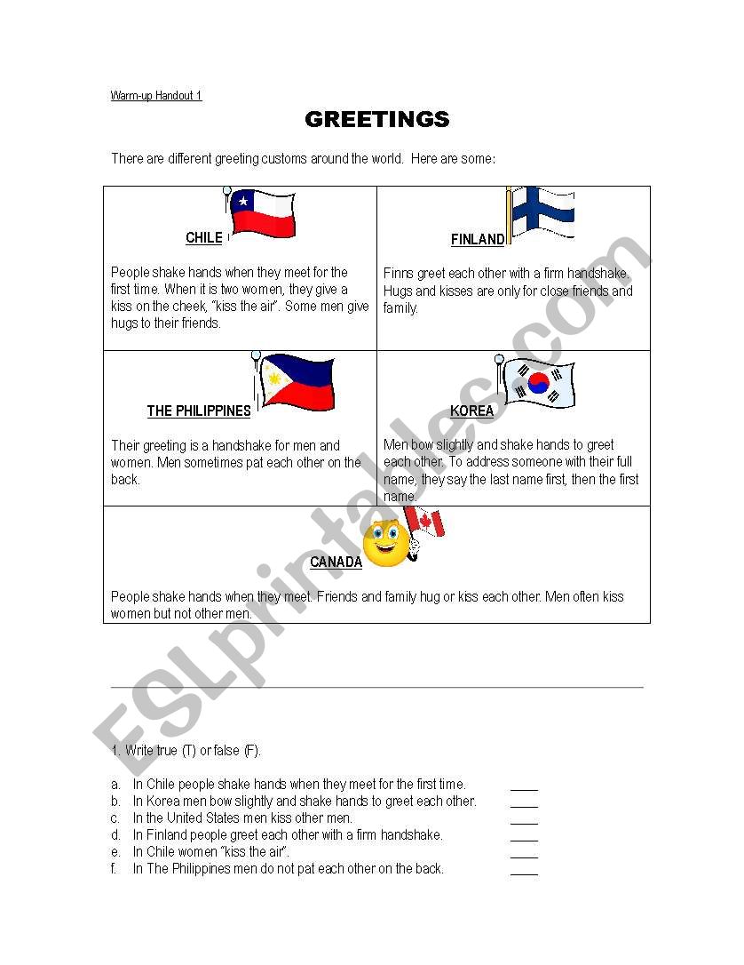 Greetings worksheet