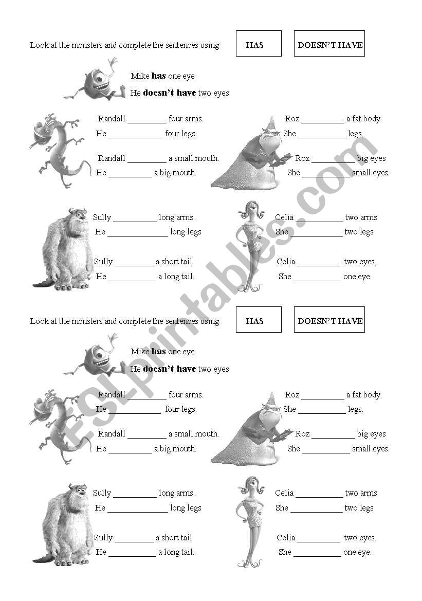 monsters worksheet