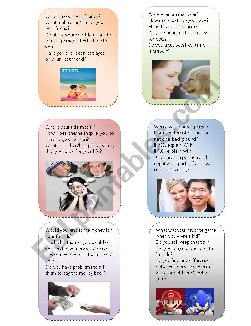 light topics to discuss worksheet