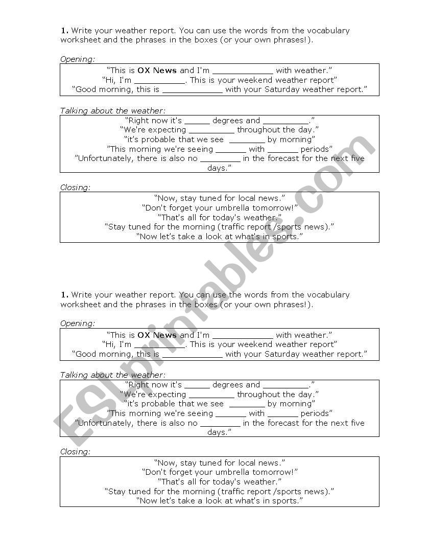 Weather report. worksheet