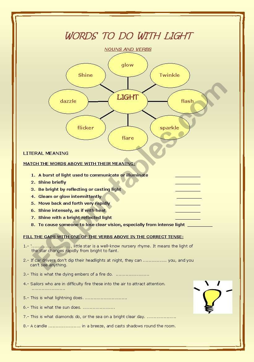 Words to do with LIGHT worksheet