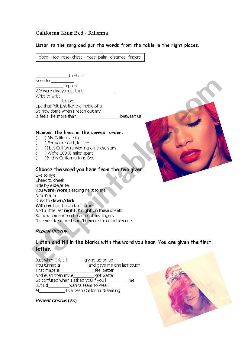 California King Bed - Rihanna worksheet