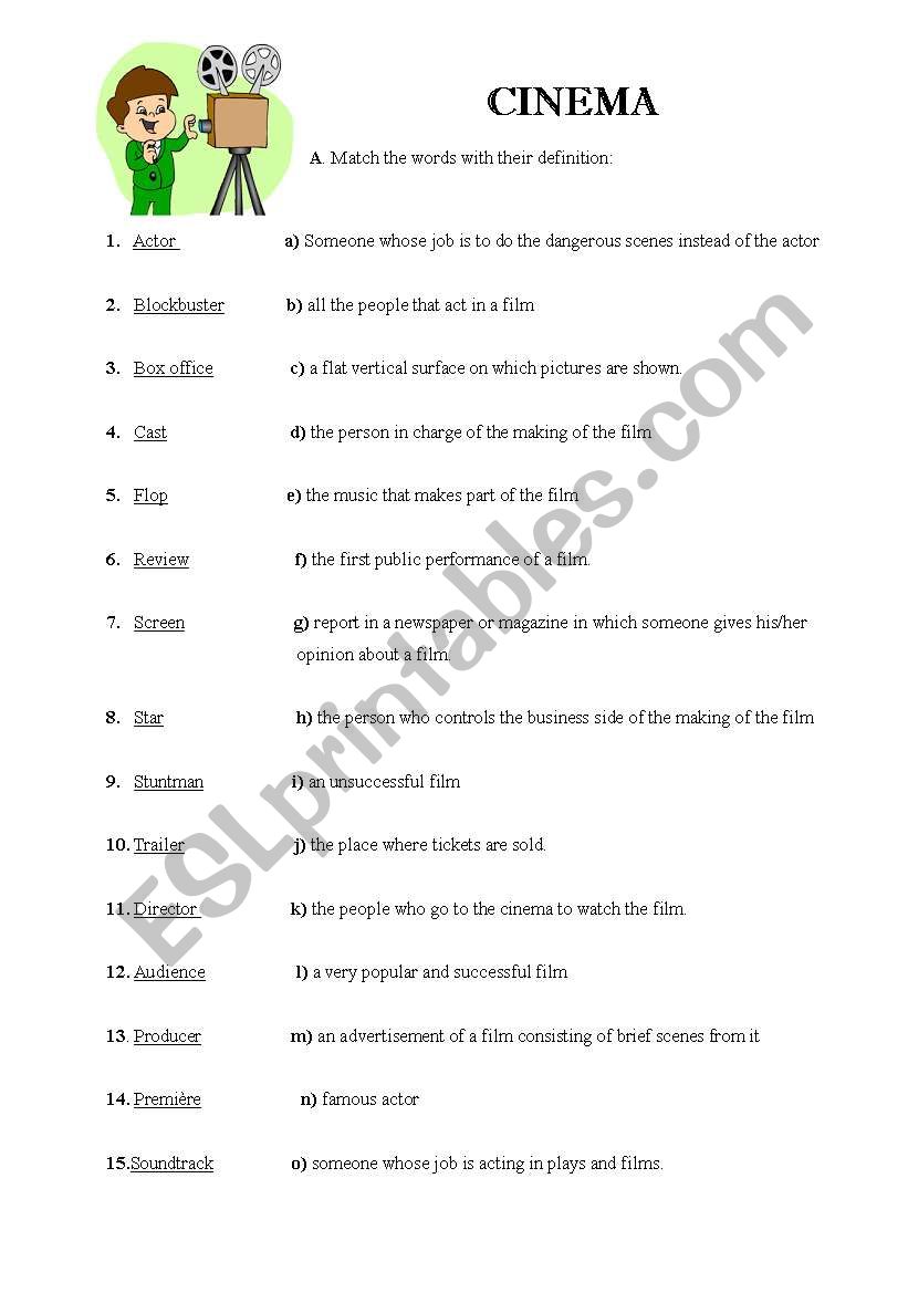 Cinema vocabulary worksheet