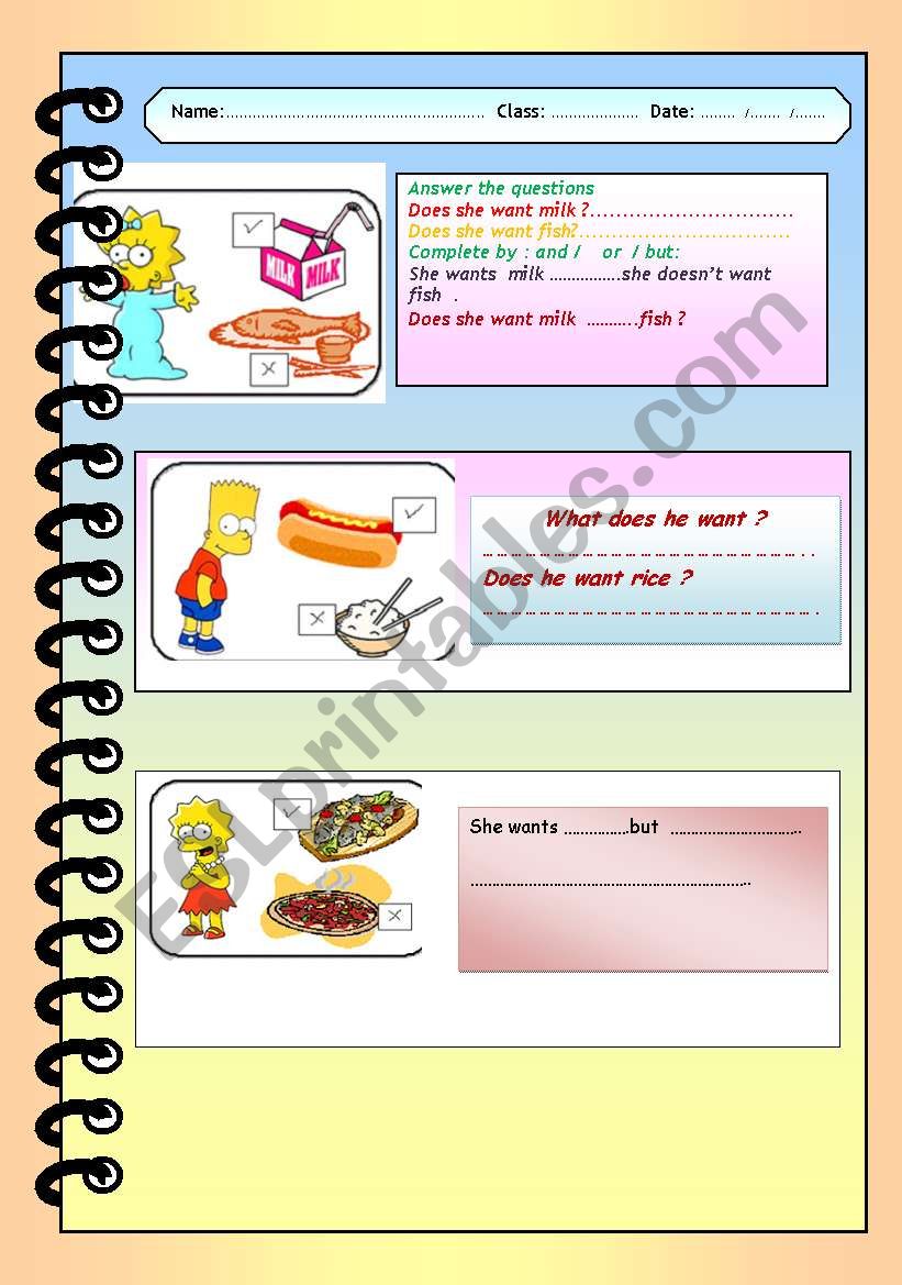 food worksheet