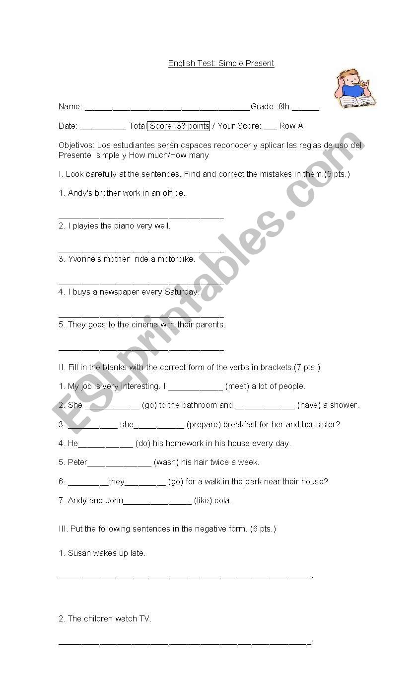 present simple test worksheet