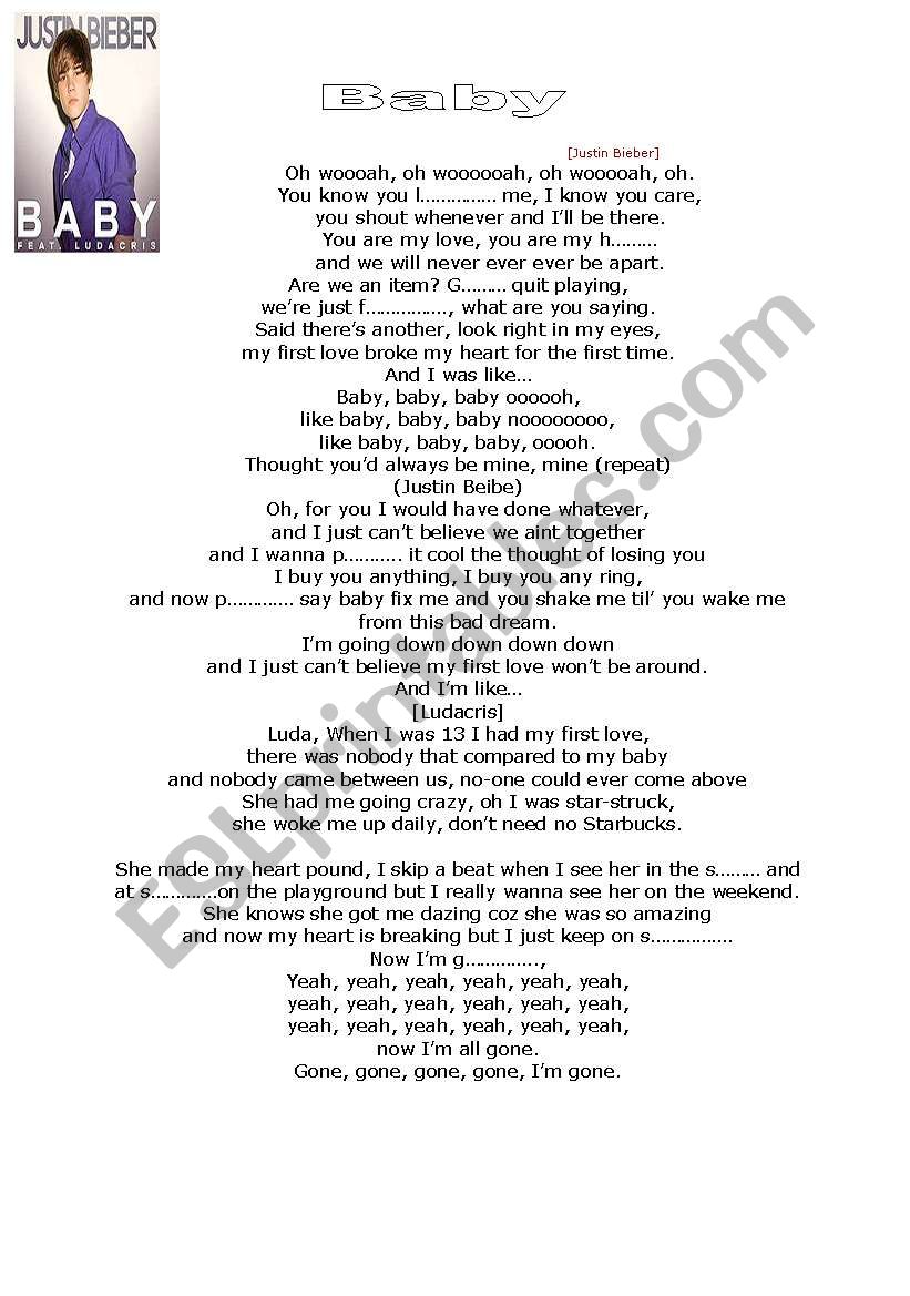 baby by justin biber worksheet