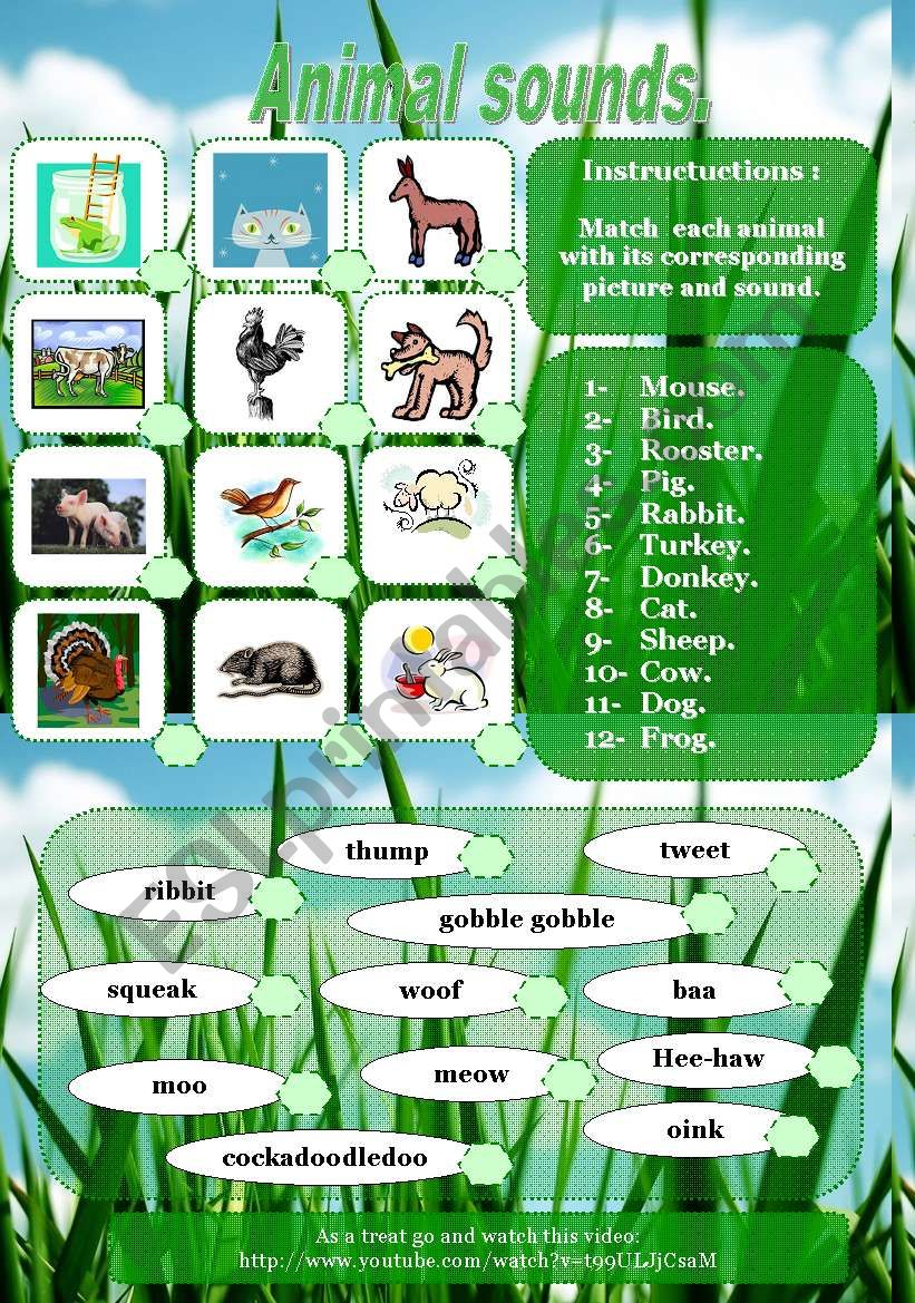 Animal sounds in English matching : 2 activities.